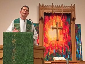 Pastor Oby Ballinger preaches at Edina Morningside Church, July 2016.